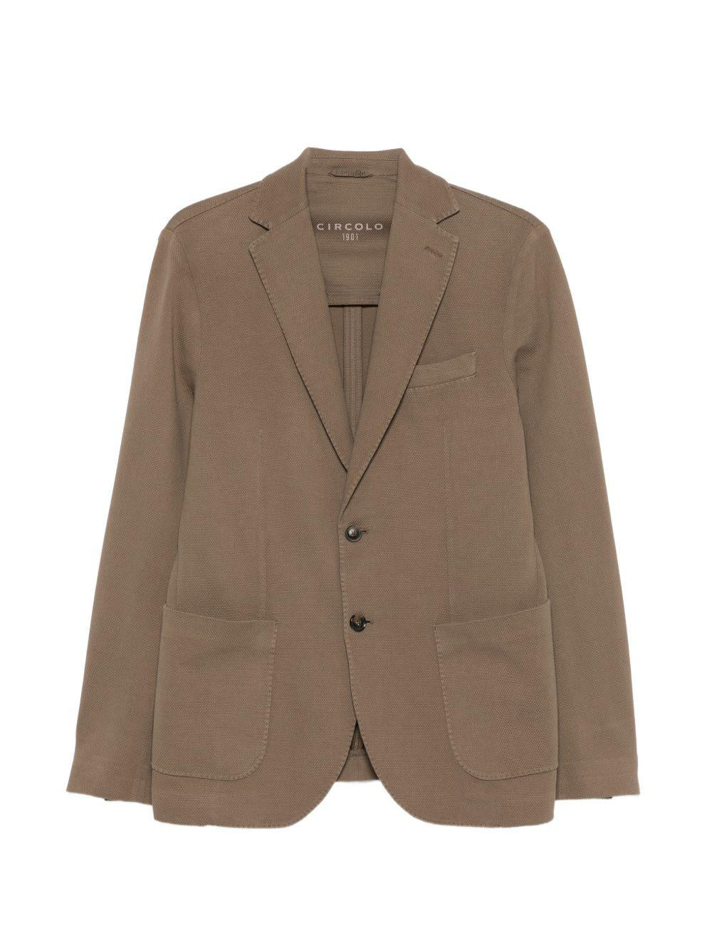 CIRCOLO 1901 Giacca marrone in cotone con tasche a toppa e revers classici
