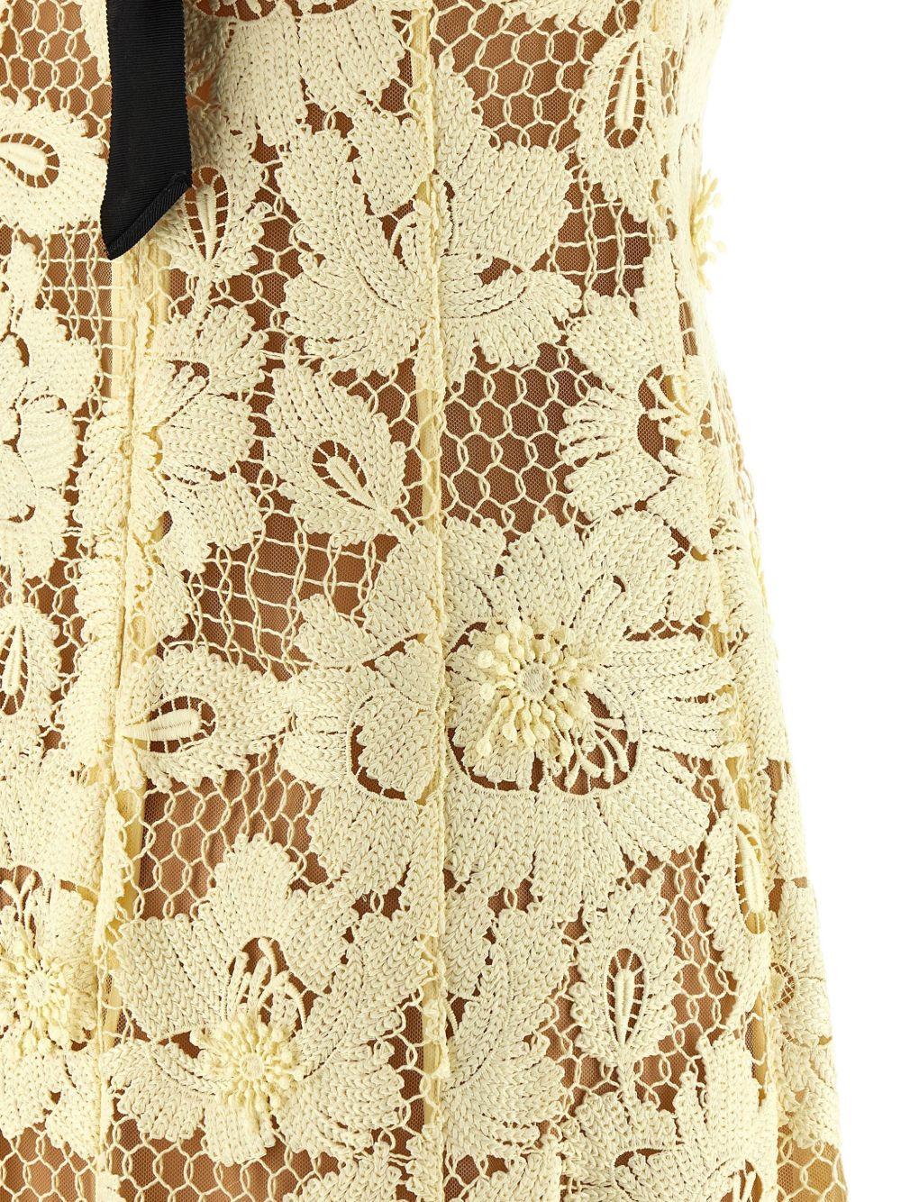 SELF PORTRAIT Abito midi giallo in pizzo floreale