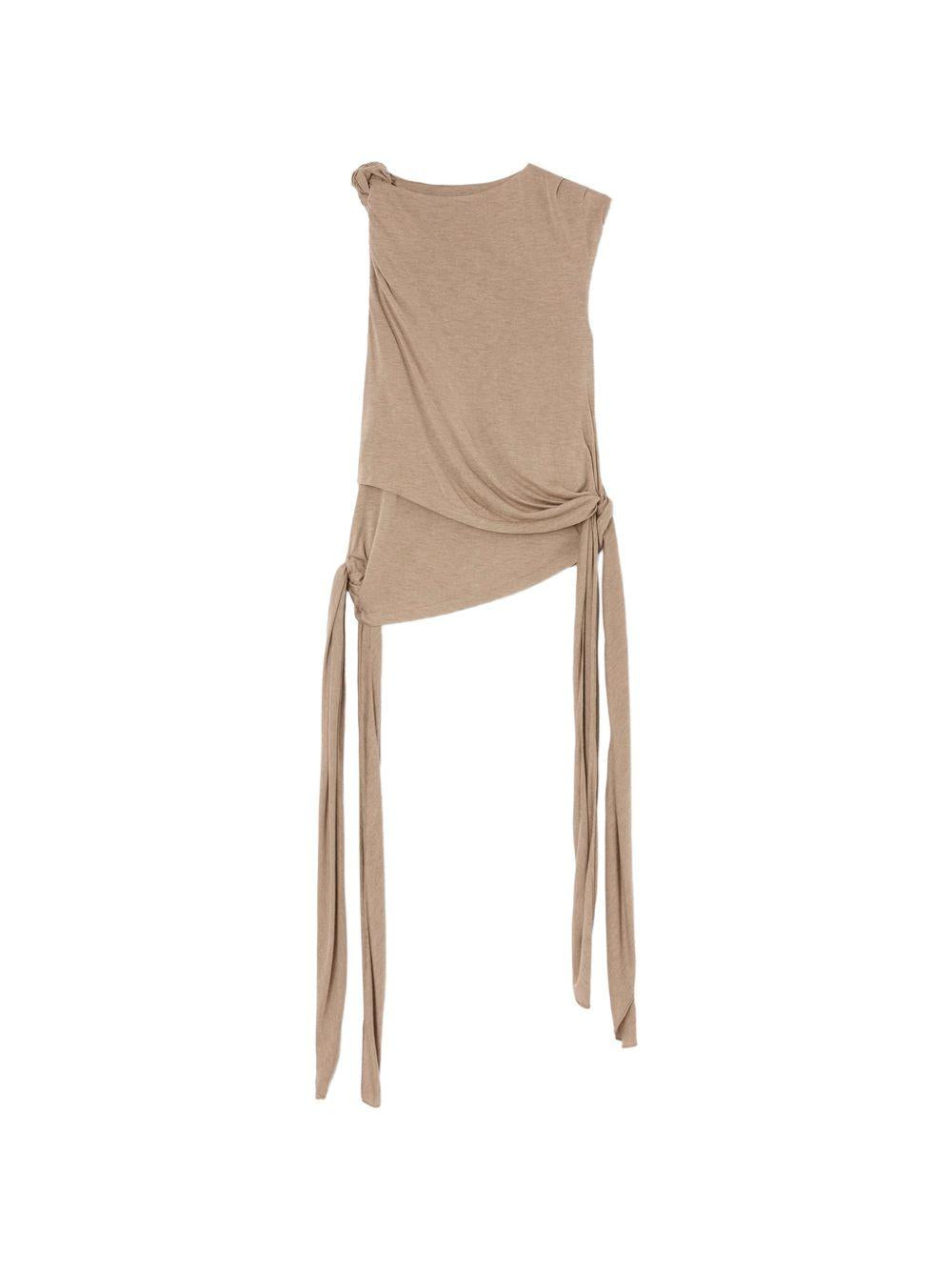 GANNI Top beige con lacci