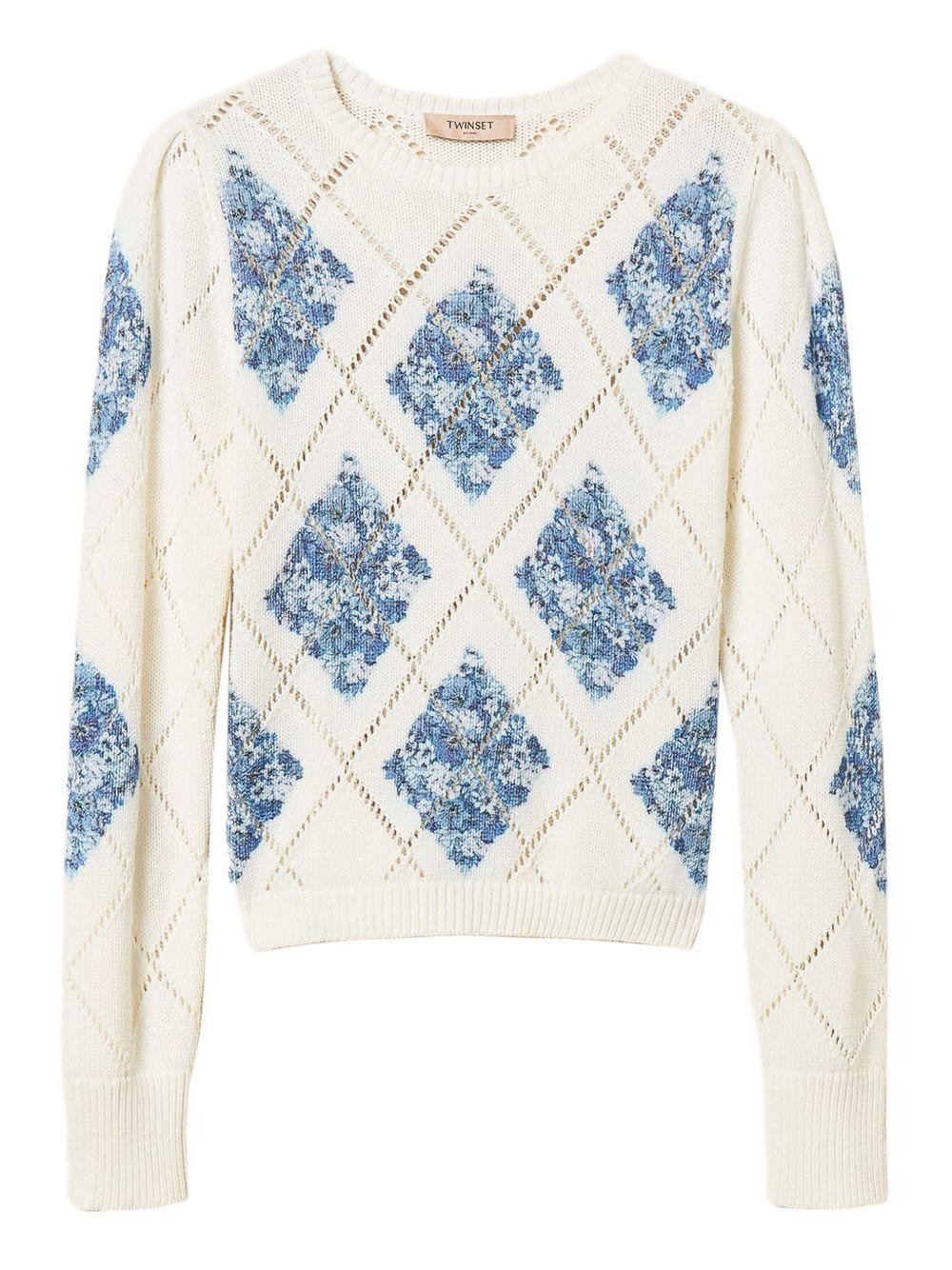 TWINSET Maglia con motivo diamante e stampa floreale