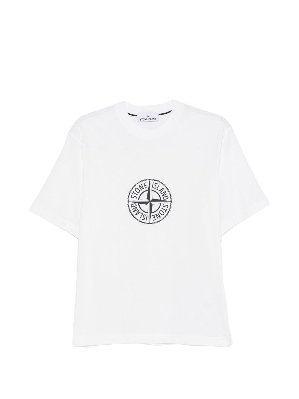 STONE ISLAND T-shirt in cotone bianca con bussola nera