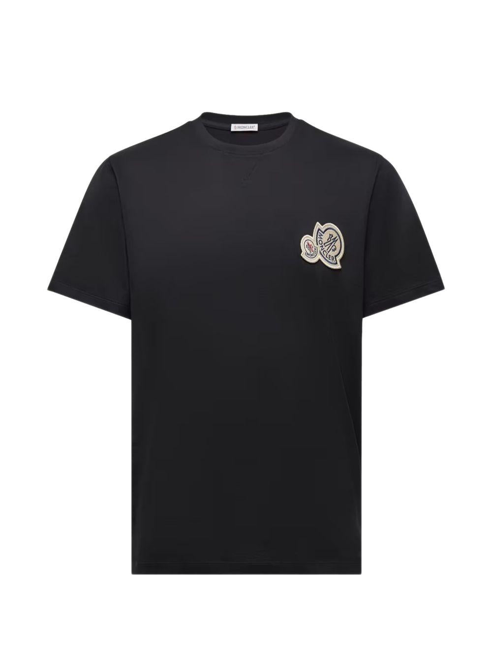 MONCLER T-shirt nera in cotone con logo ricamato