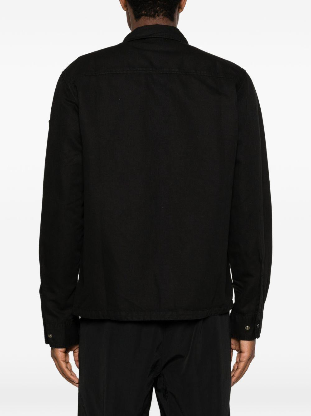 CP COMPANY Camicia con zip in cotone misto lino nero