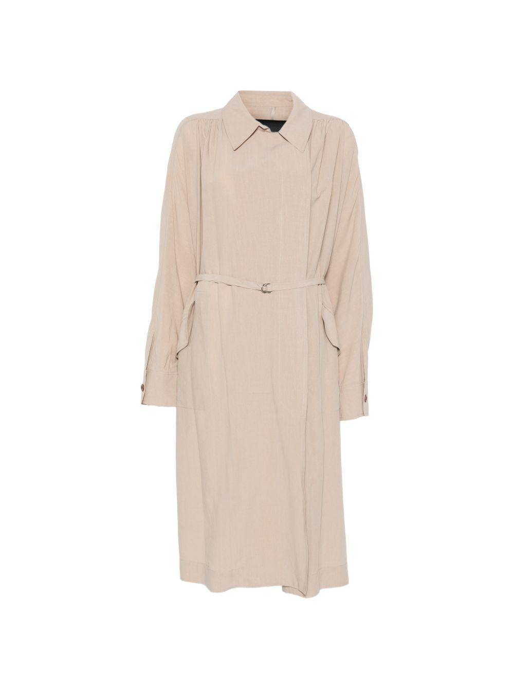 ELEH Trench con cintura in tessuto beige con rever classico