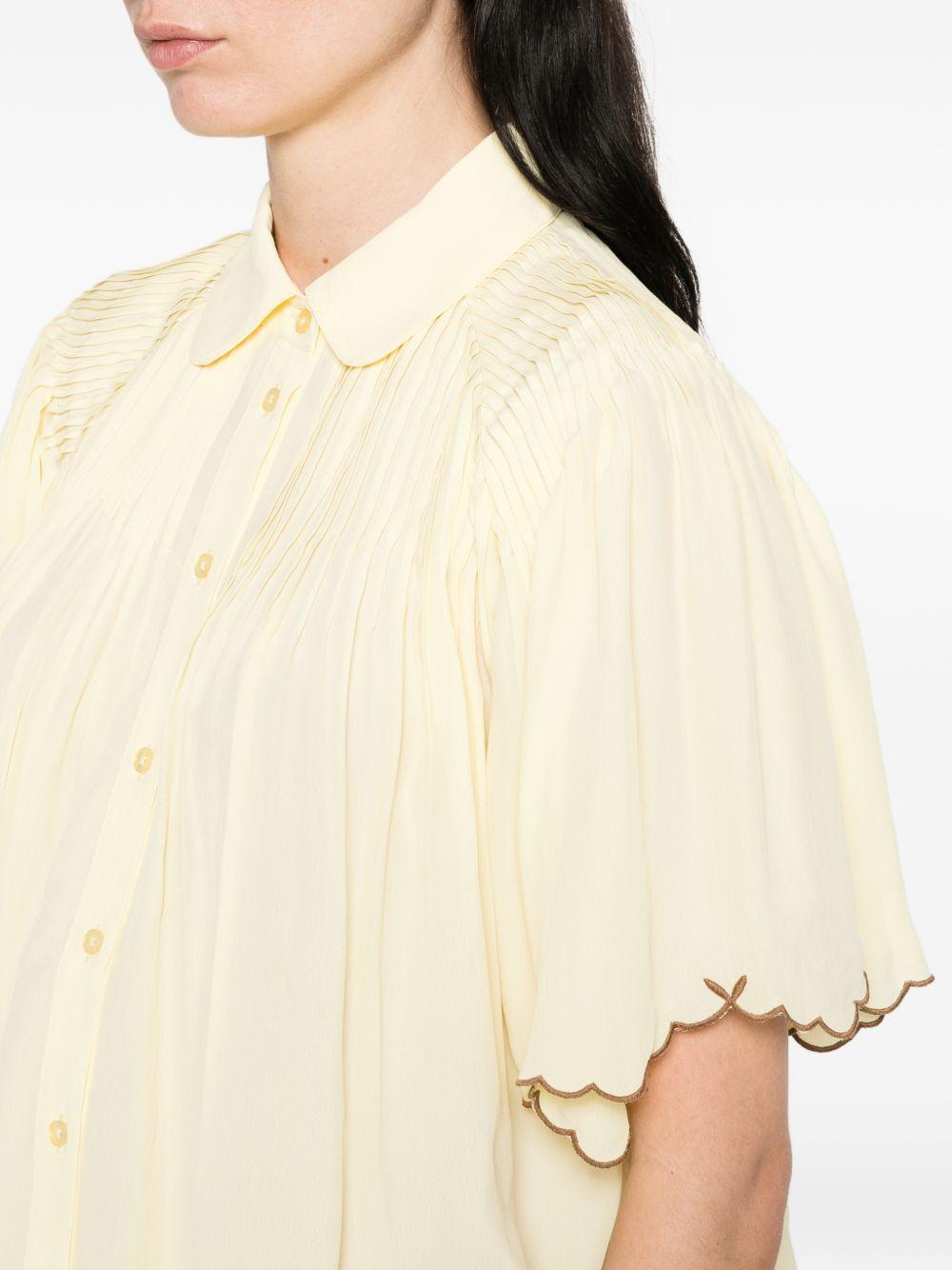 YERSE Camicia Micaela a maniche corte gialla pastello con bordo a contrasto