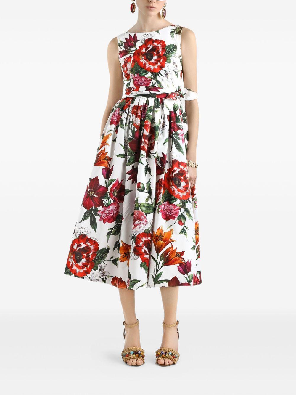 DOLCE e GABBANA Abito midi in cotone con stampa a fiori