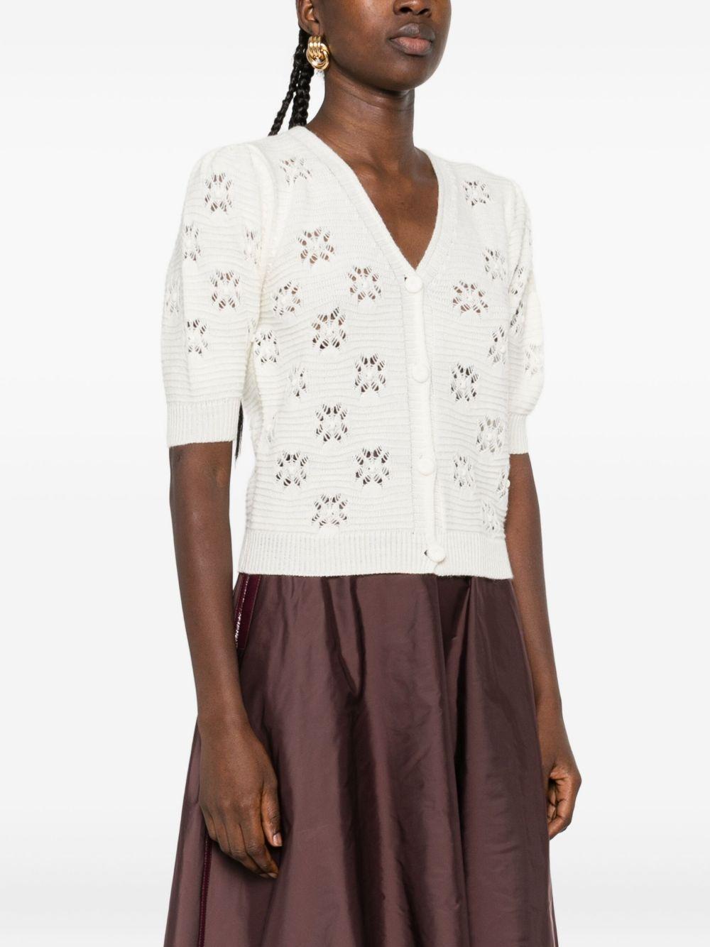 TWINSET Maglione bianco con motivo floreale a lavorazione aperta