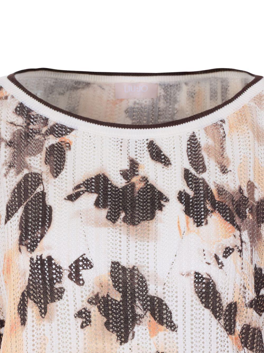 LIUJO T-shirt con scollo a barca multicolore marrone