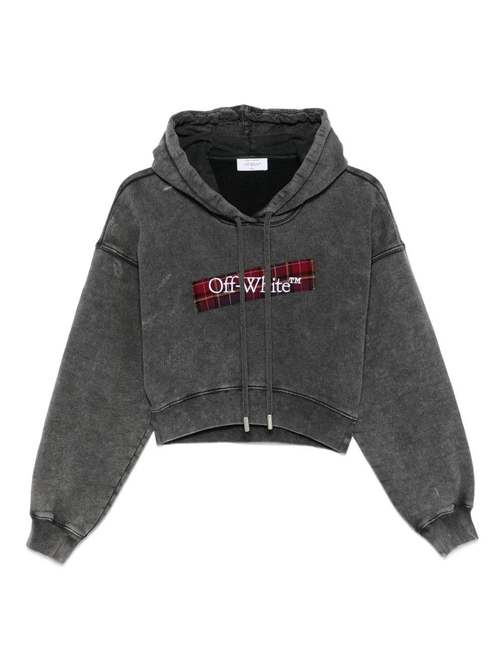 OFF WHITE Felpa corta in cotone grigio con logo