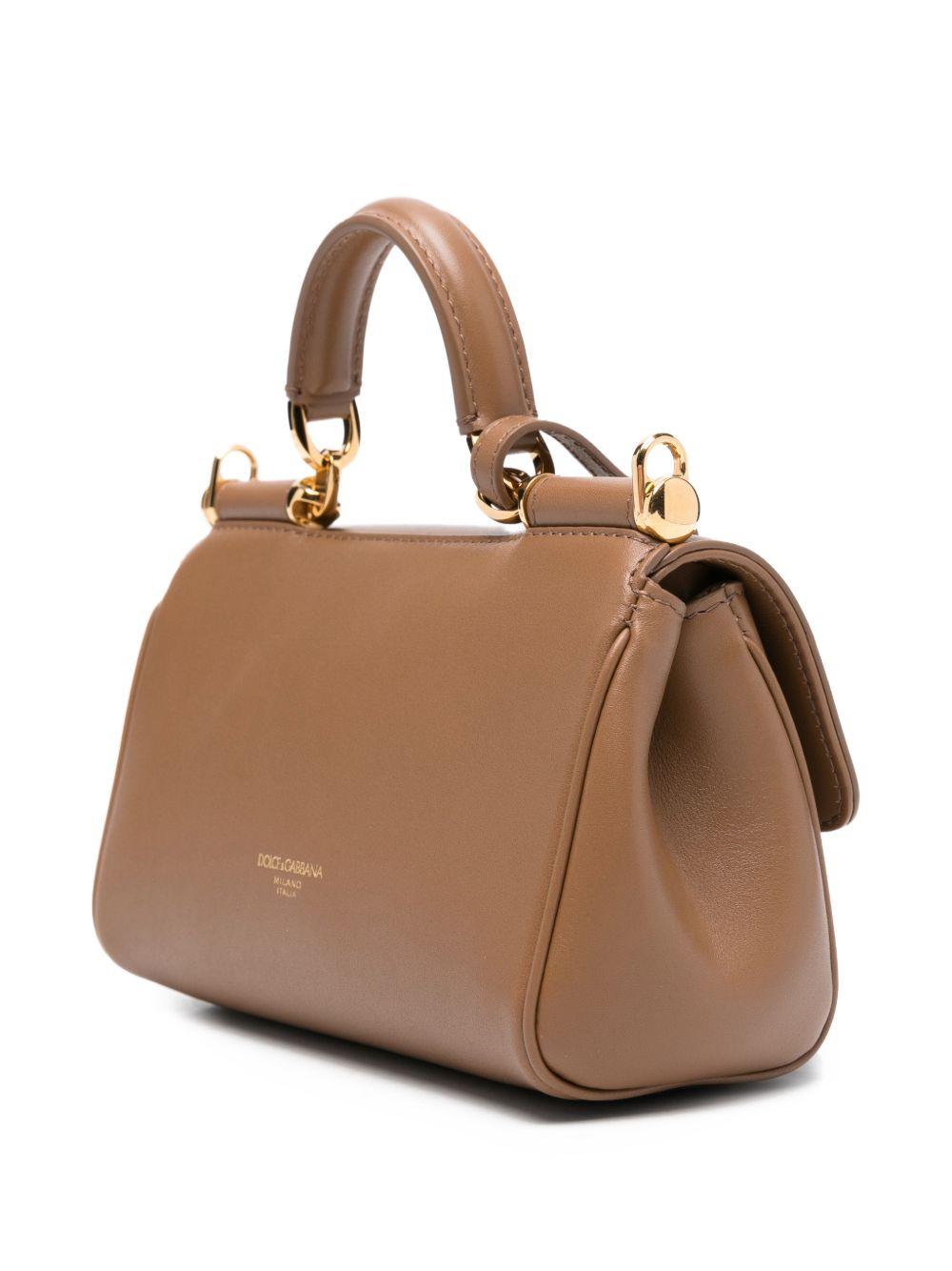 DOLCE e GABBANA Borsa a mano Sicily piccola in pelle marrone