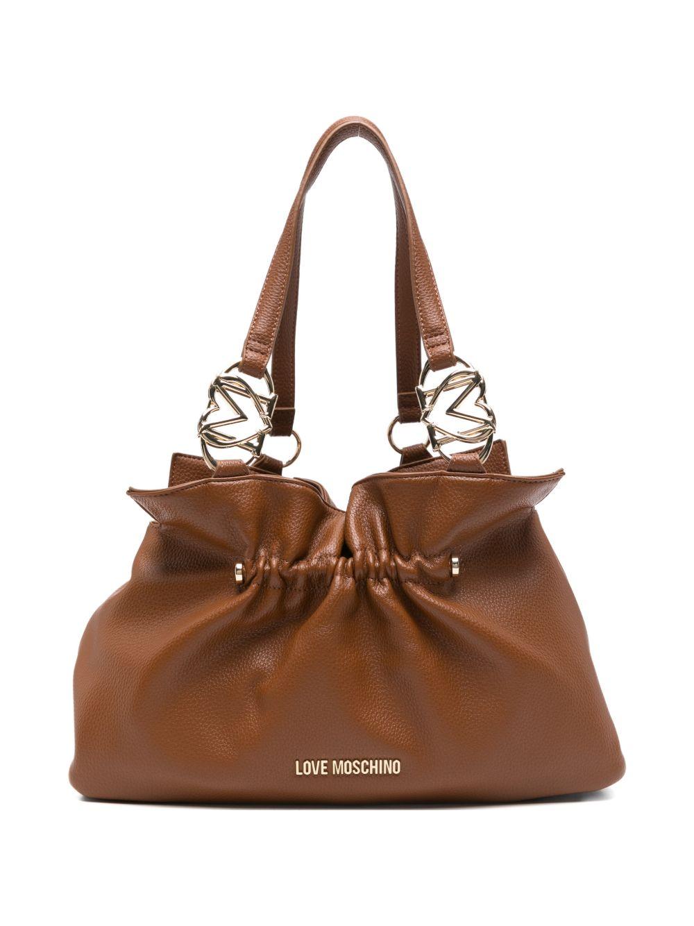 LOVE MOSCHINO Borsa a secchiello marrone con logo dorato