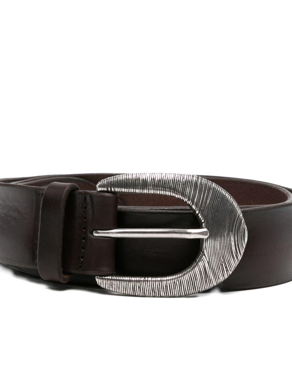 ORCIANI Cintura di pelle Bull Soft con fibbia argentata marrone