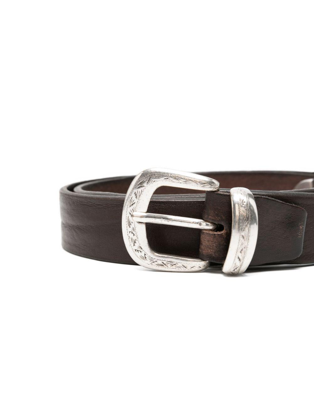 ALBERTO LUTI Cintura in pelle marrone con dettagli argento