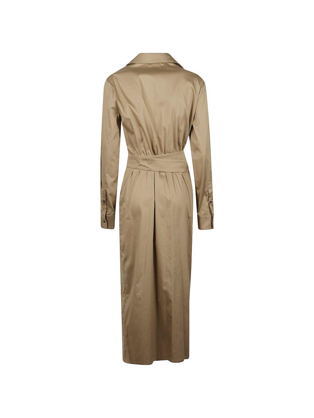 MAX MARA Abito midi chemisier beige con citura in vita