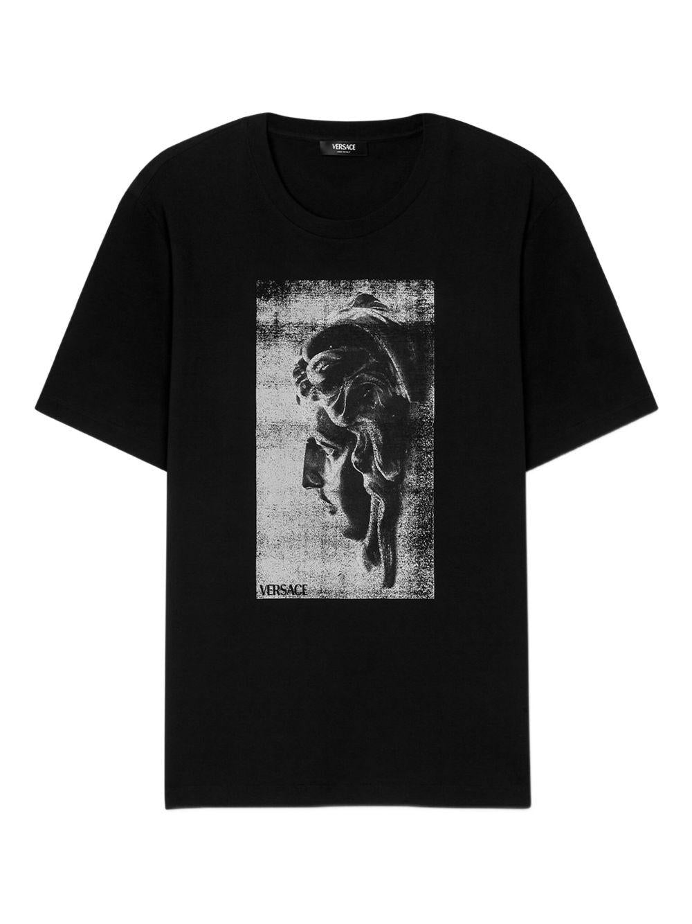 VERSACE T-shirt in cotone nera con stampa