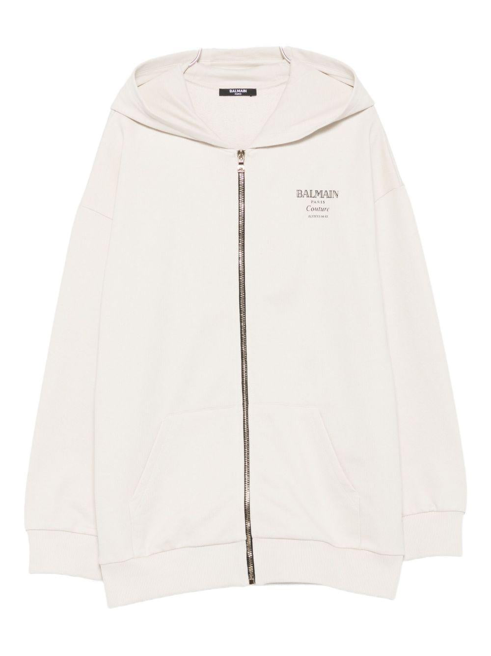 BALMAIN Felpa in cotone con cappuccio e logo