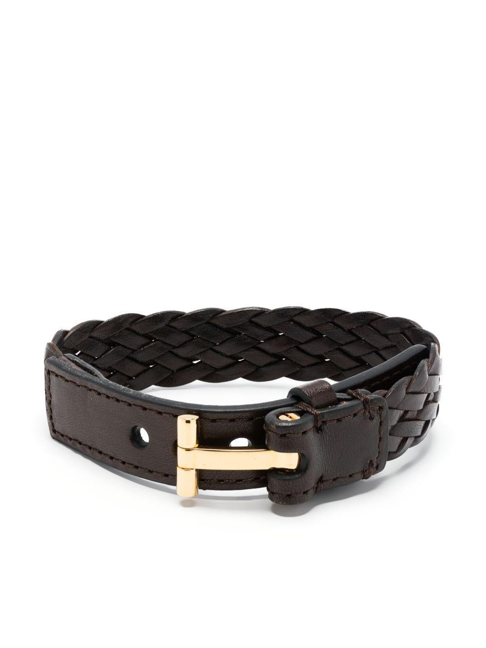 TOM FORD Bracciale in pelle marrone intrecciata