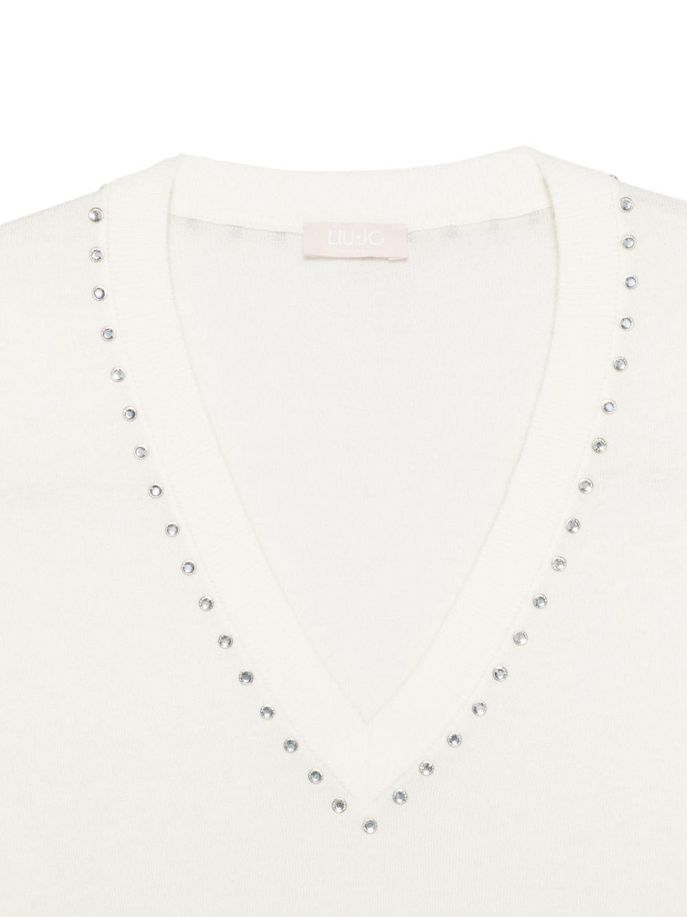 LIUJO Maglia bianca con scollo e borchiette