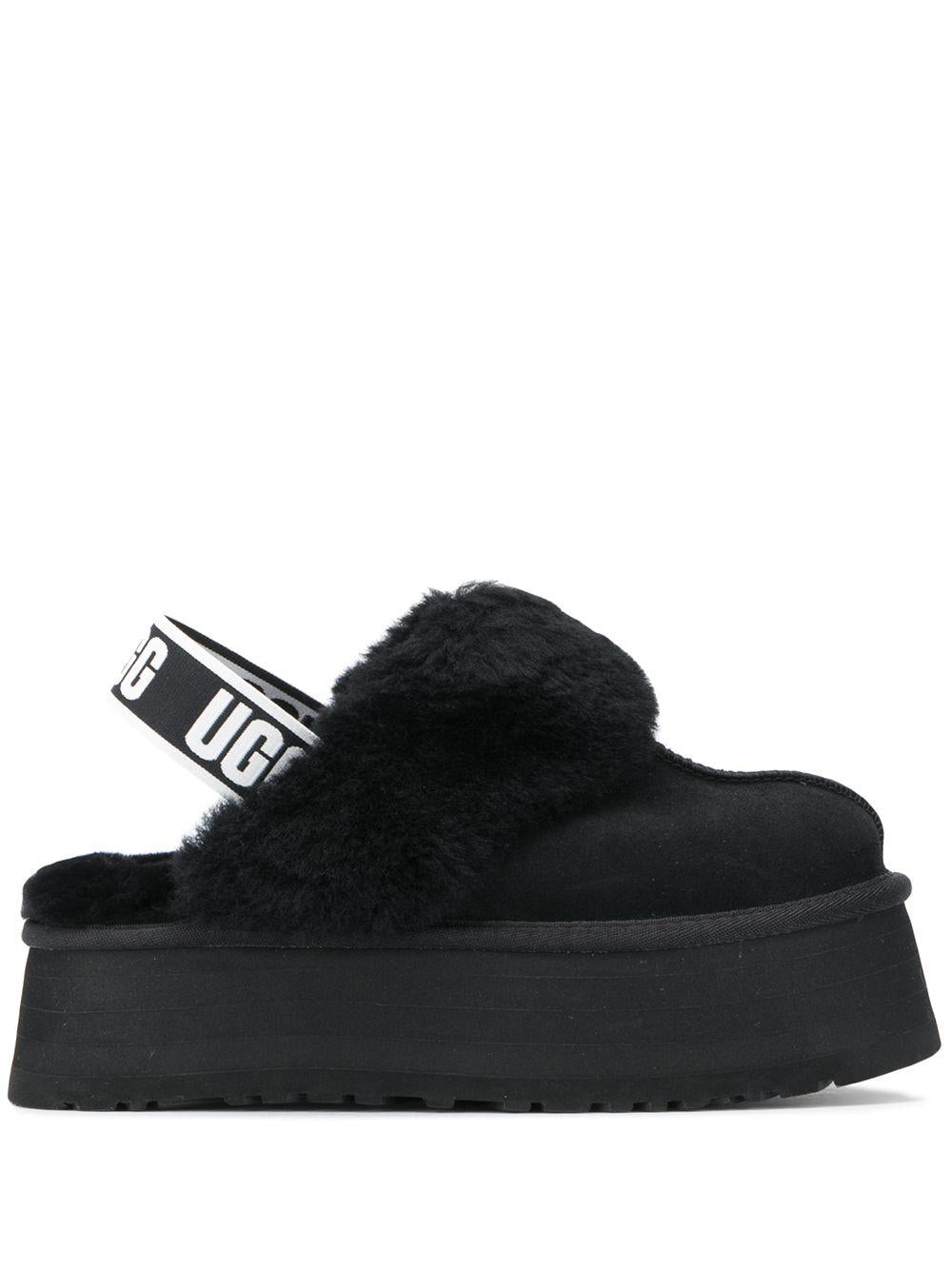 UGG Sabot in pelle nera con pelliccia sintetica e elastico posteriore