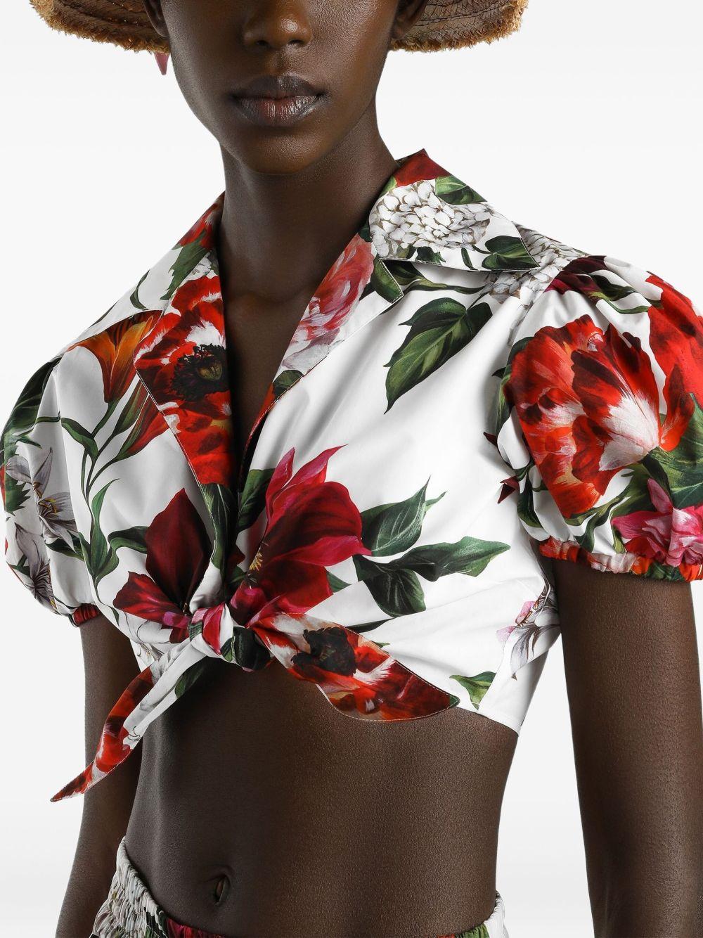 DOLCE e GABBANA Camicia crop in cotone con stampa fiori
