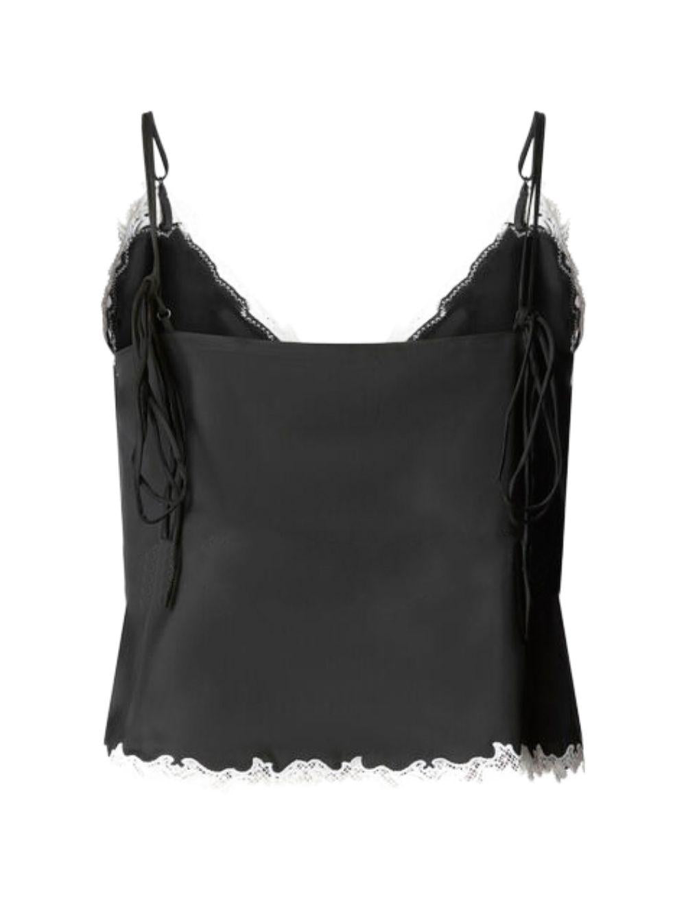 PINKO Top Canazei nero con spalline sottili e pizzo a contrasto