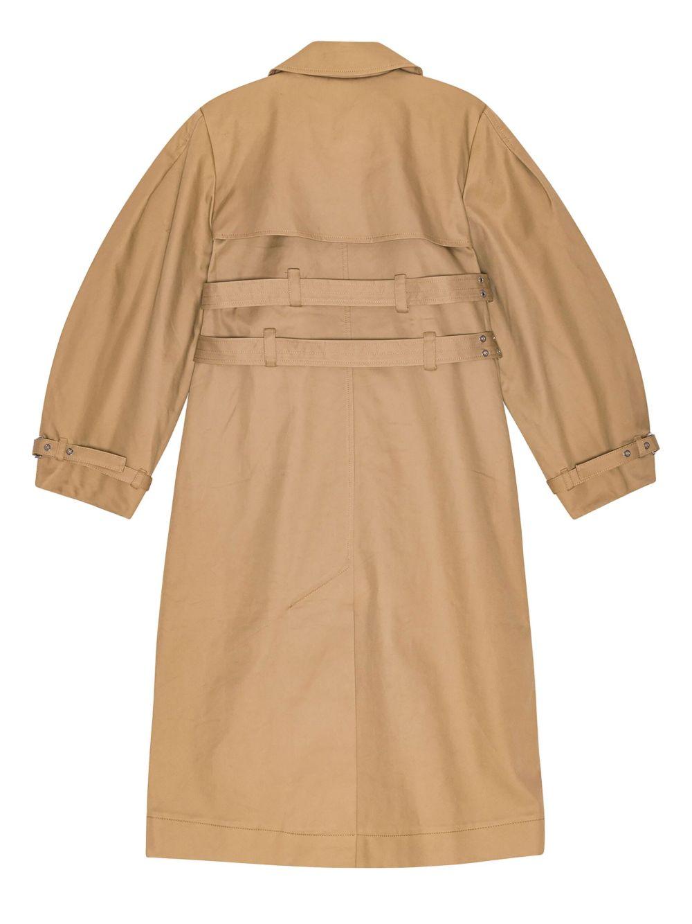 GANNI Trench lungo in cotone beige doppiopetto