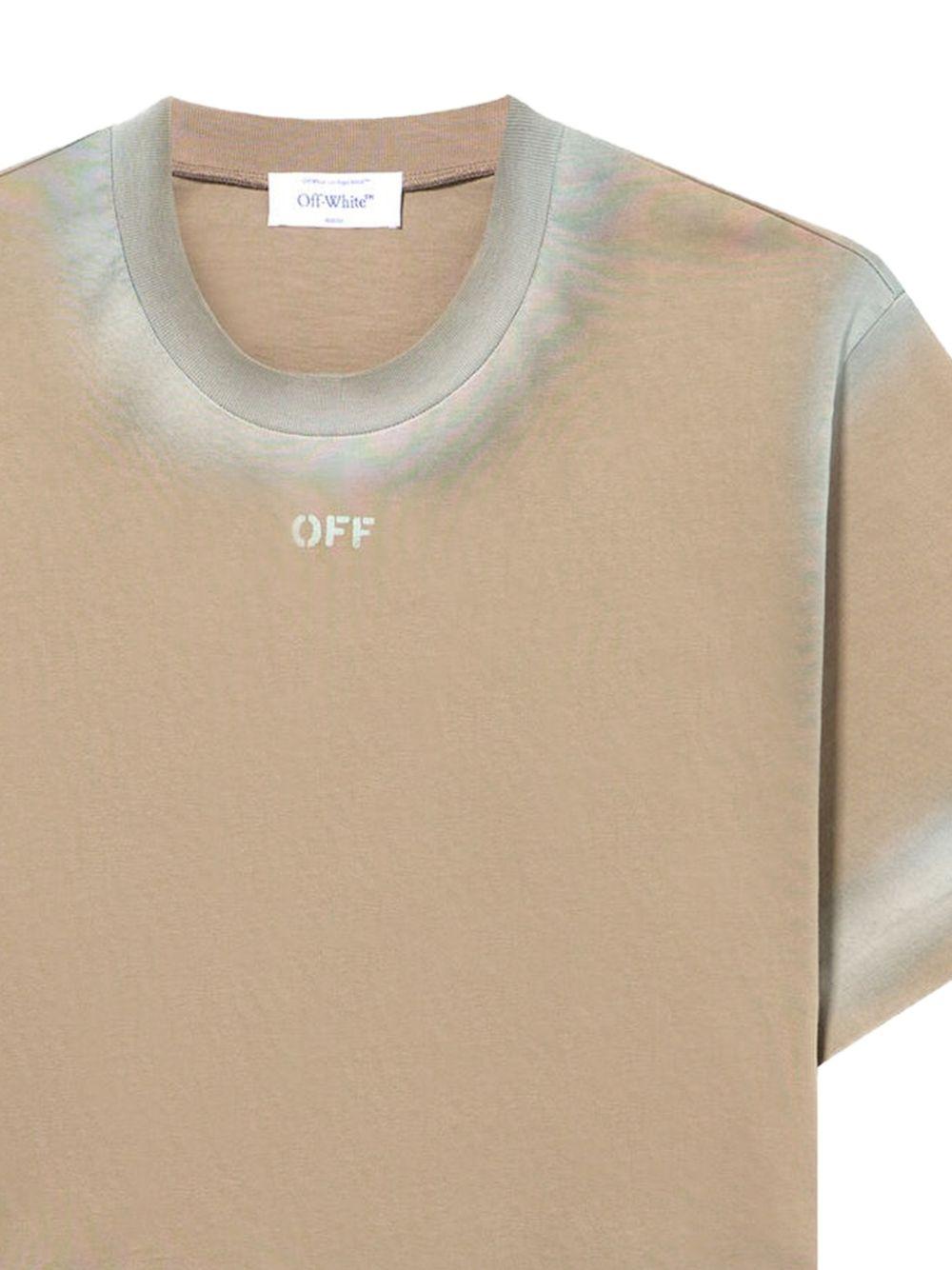 OFF WHITE T-shirt corta in cotone beige con logo