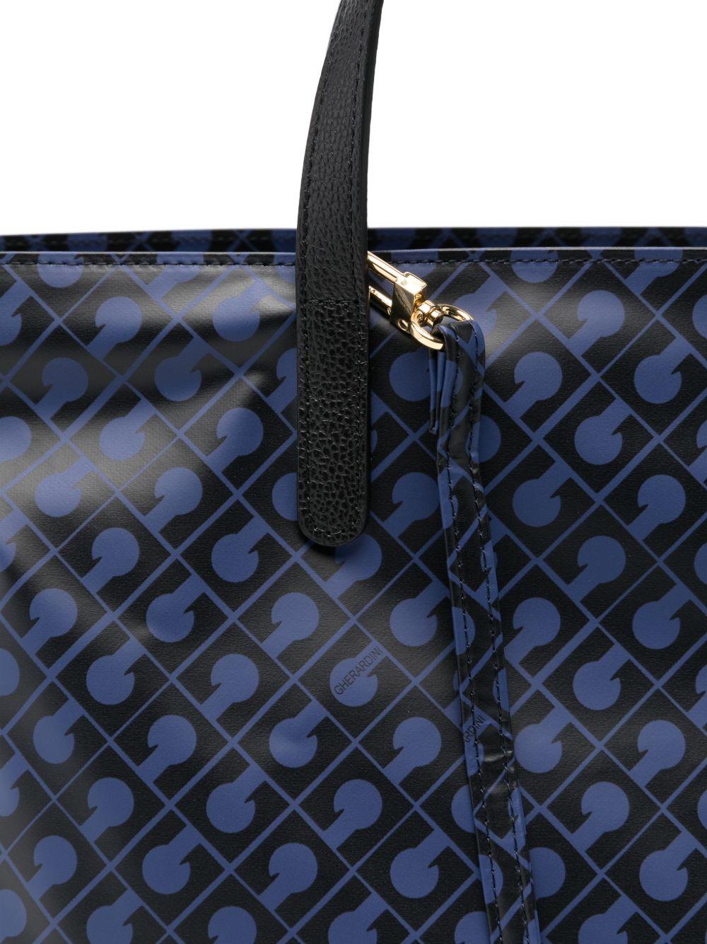 GHERARDINI Borsa Shopping Softy Odissey con logo all-over blu