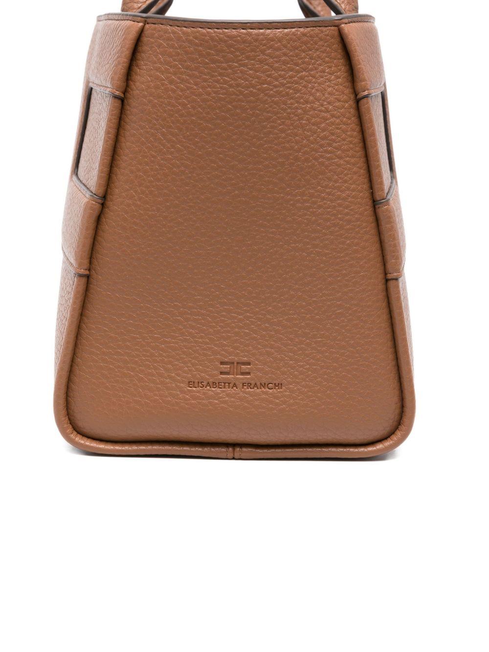 ELISABETTA FRANCHI Borsa tote cammello con logo in rilievo