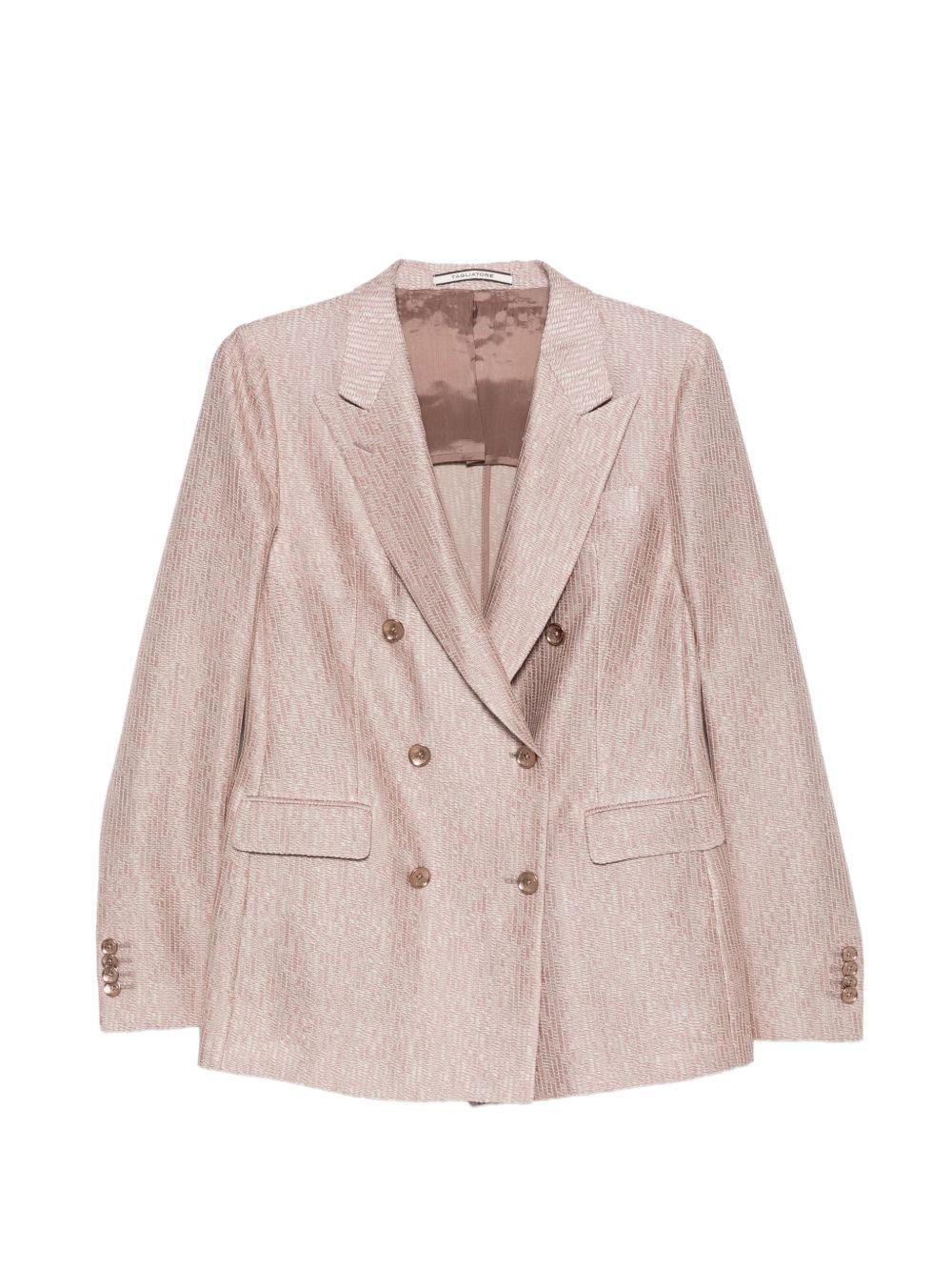 TAGLIATORE Blazer Paris doppiopetto in cotone rosa con revers a lancia