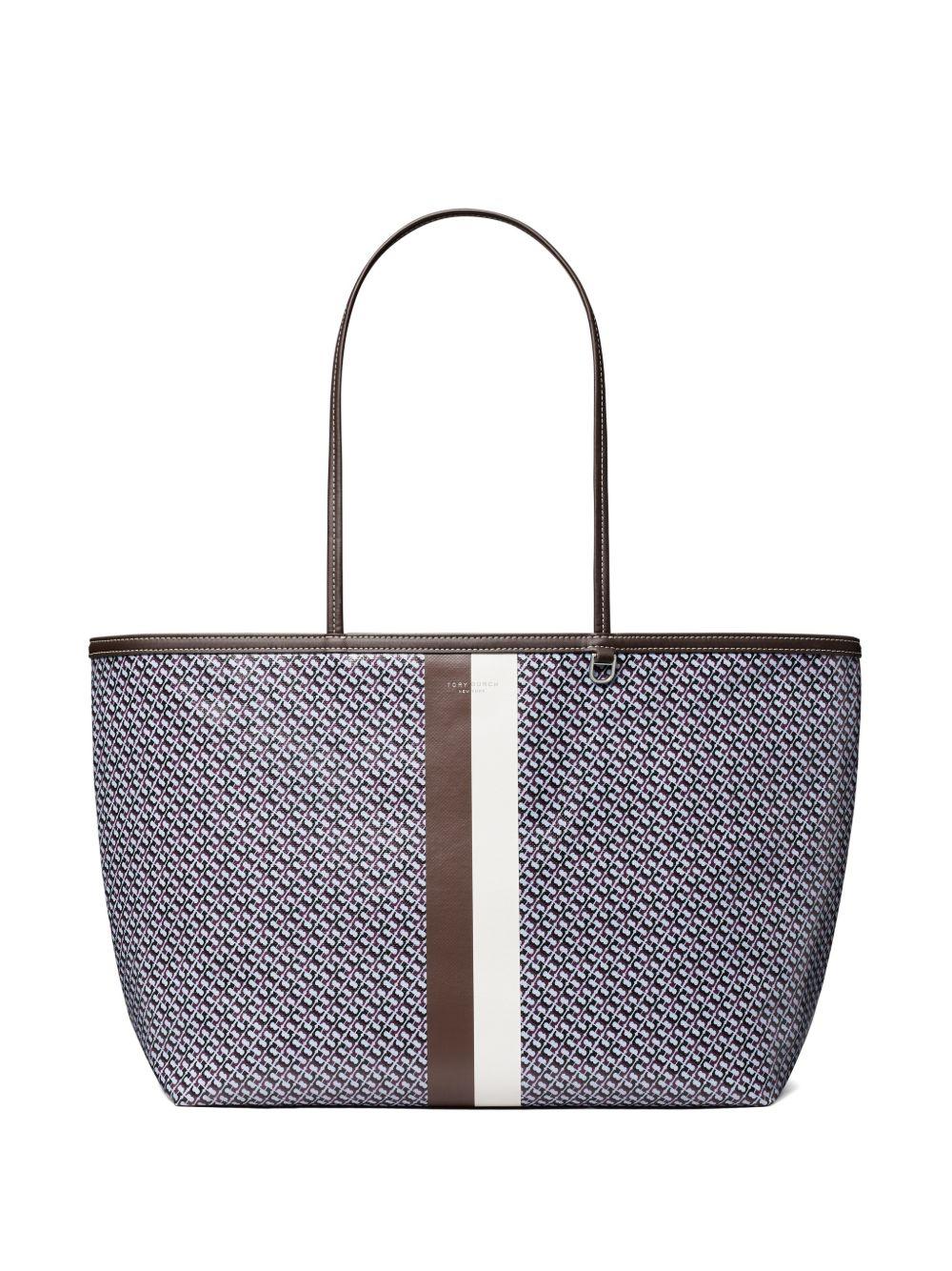 TORY BURCH Borsa shopping in cotone misto lino con monogram