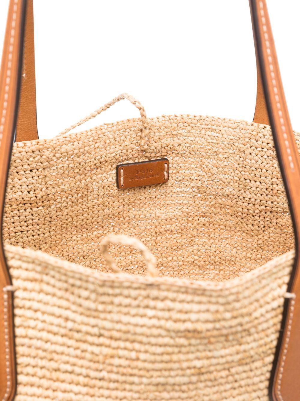 POLO RALPH LAUREN Borsa shopping in rafia e pelle con logo Polo