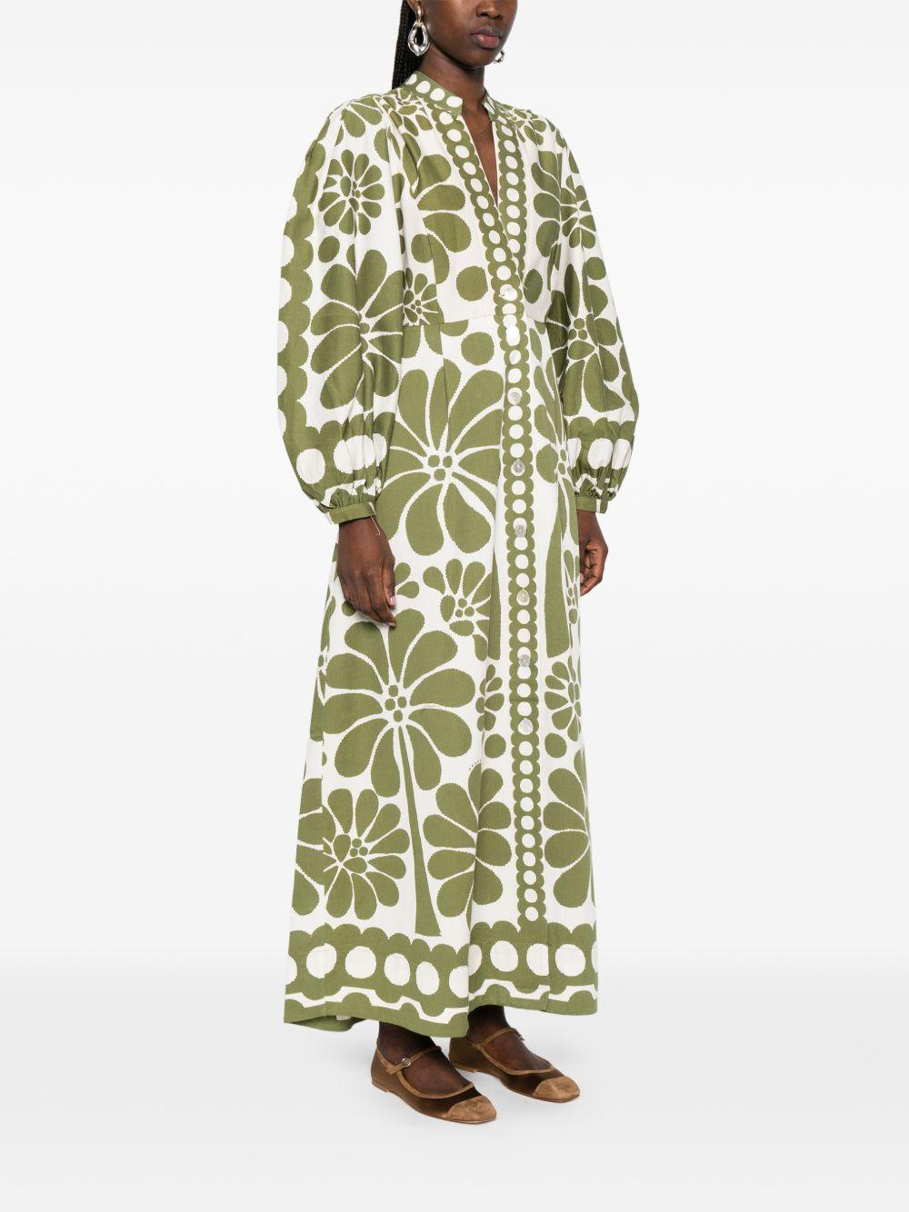 FARM RIO Abito lungo con stampa floreale in cotone verde