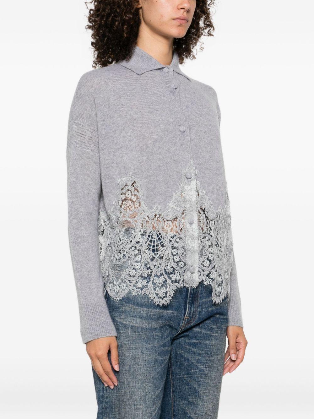 ERMANNO SCERVINO Cardigan grigio con orlo in pizzo