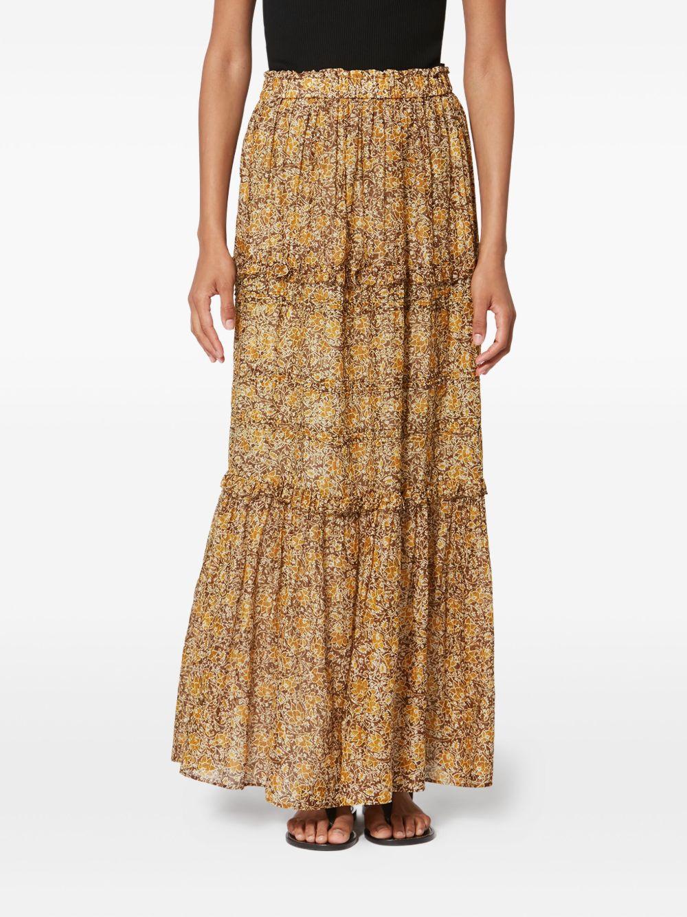 MARANT ETOILE Gonna lunga giallo senape in cotone con stampa floreale