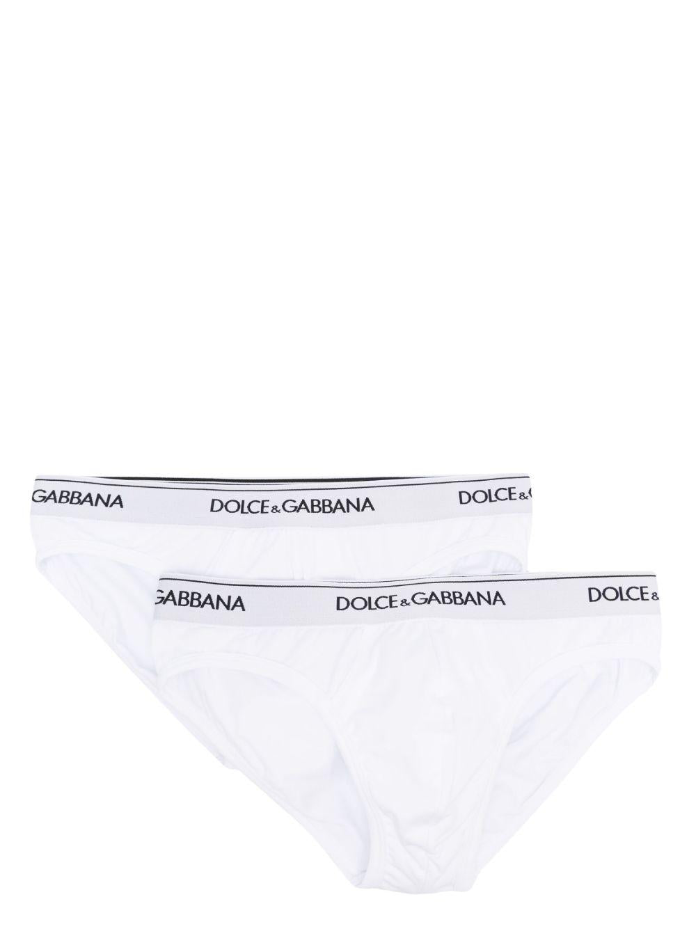 DOLCE e GABBANA Slip in bi-pack bianco con vita elasticizzata con logo