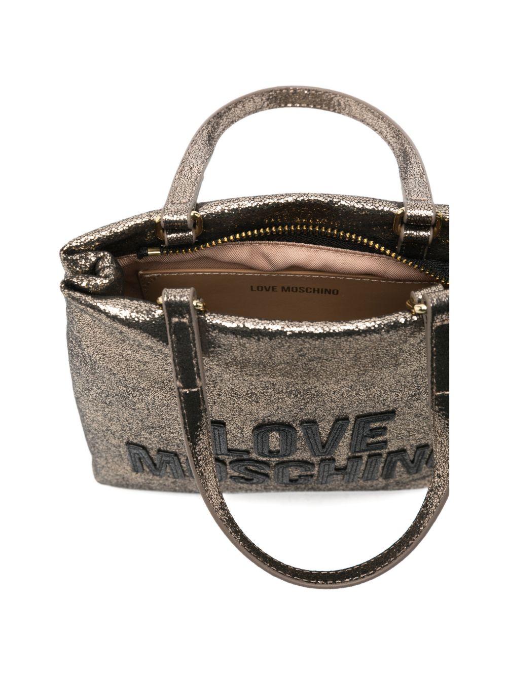 LOVE MOSCHINO Borsa a mano tote con texture dorata e logo