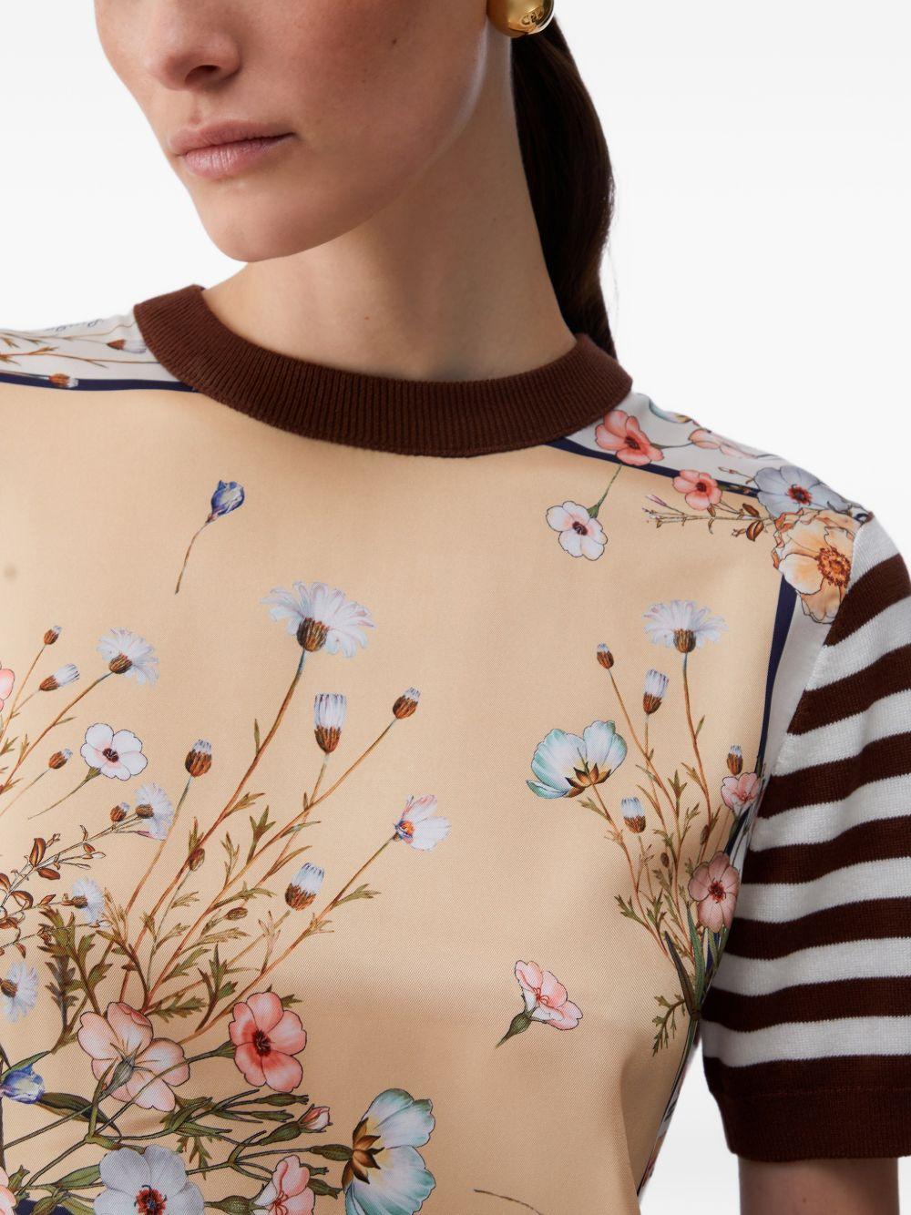LIUJO Maglia a righe a maniche corte con design grafico floreale