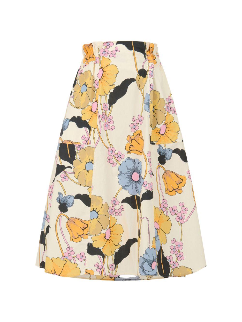MARNI Gonna midi svasata rosa con stampa floreale