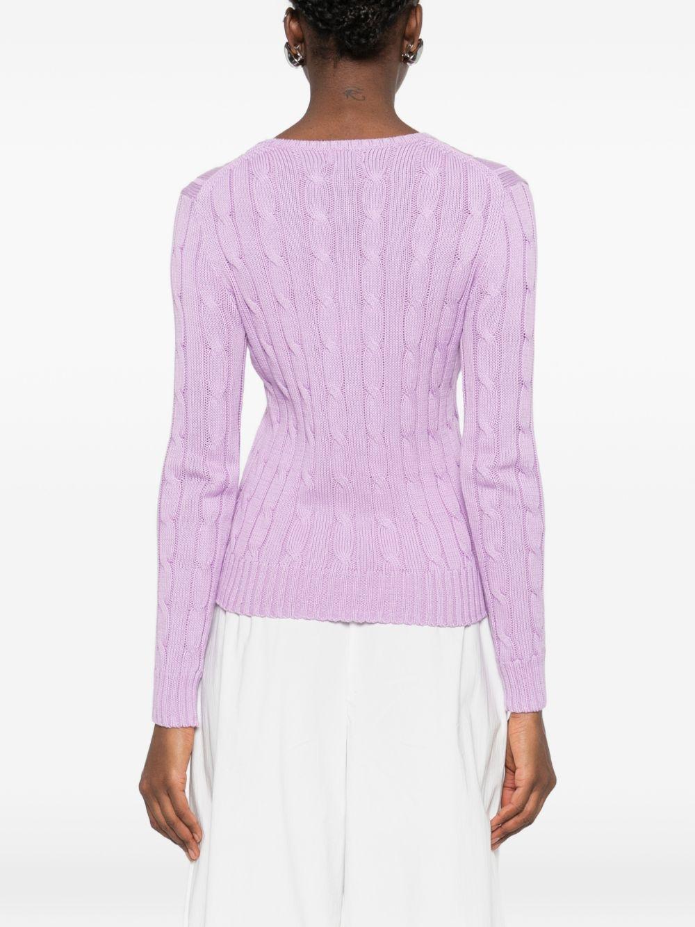 POLO RALPH LAUREN Maglia a trecce con logo ricamato in cotone lilla