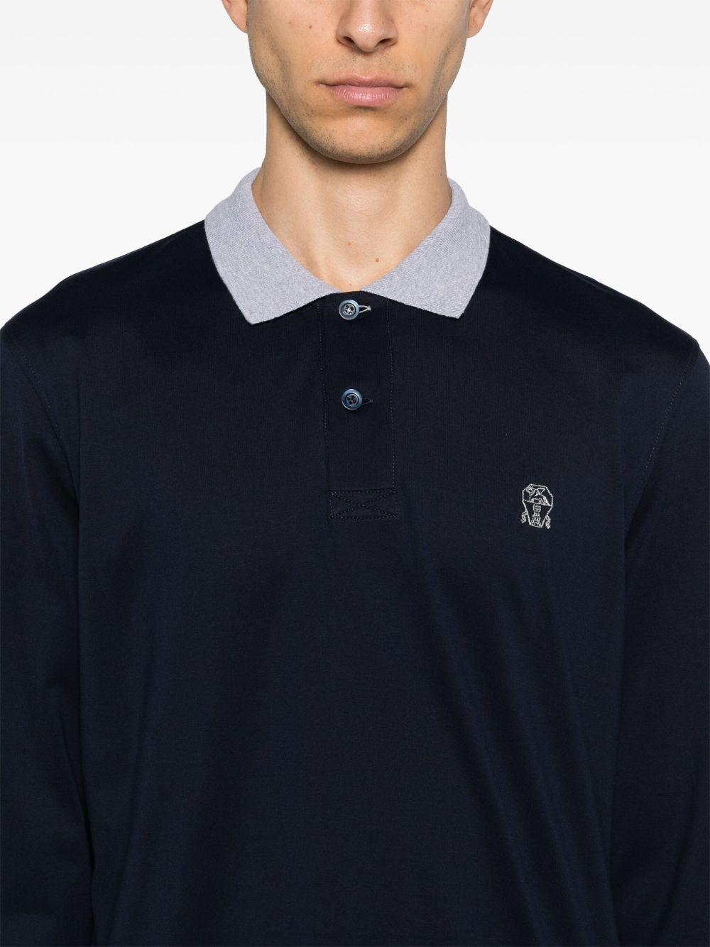 BRUNELLO CUCINELLI Polo a maniche lunghe blu navy con logo ricamato