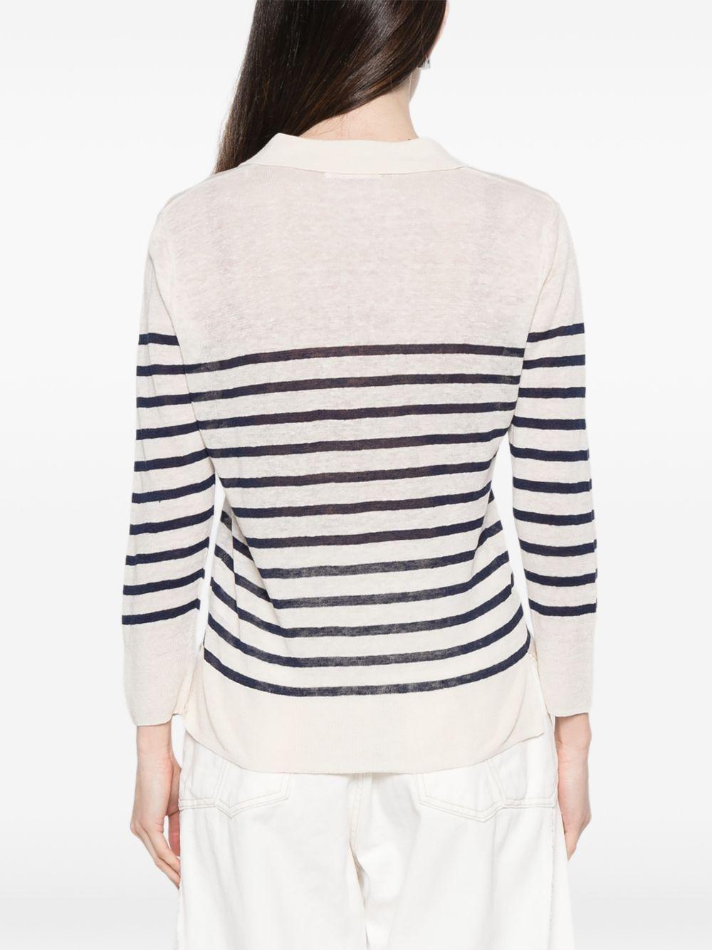 MAJESTIC FILATURES Polo a righe con scollo a V blu