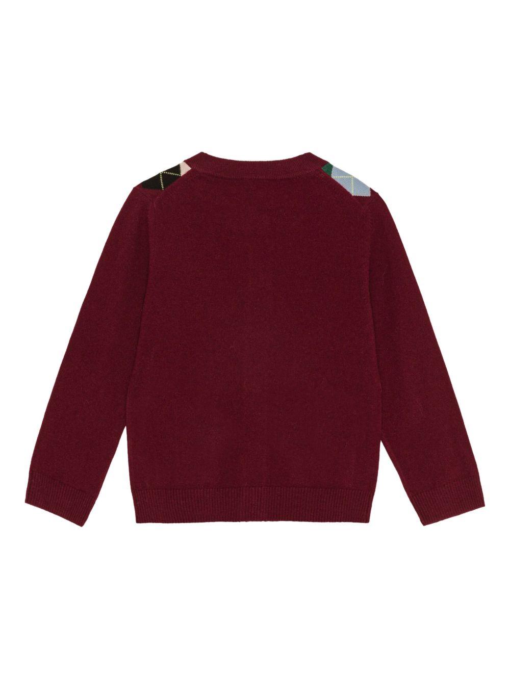 GANNI Cardigan in misto lana bordeaux con rombi