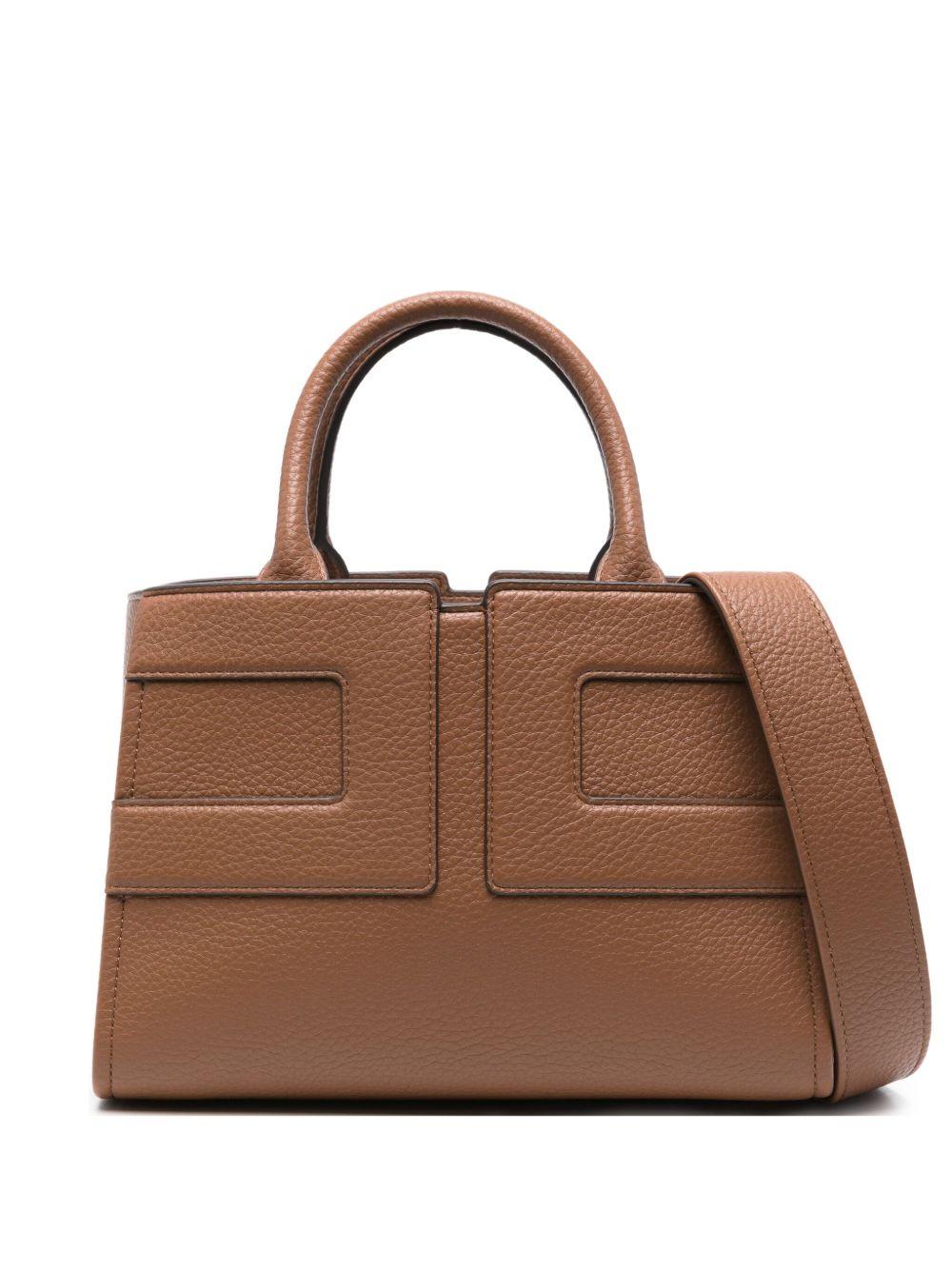 ELISABETTA FRANCHI Borsa tote cammello con logo in rilievo