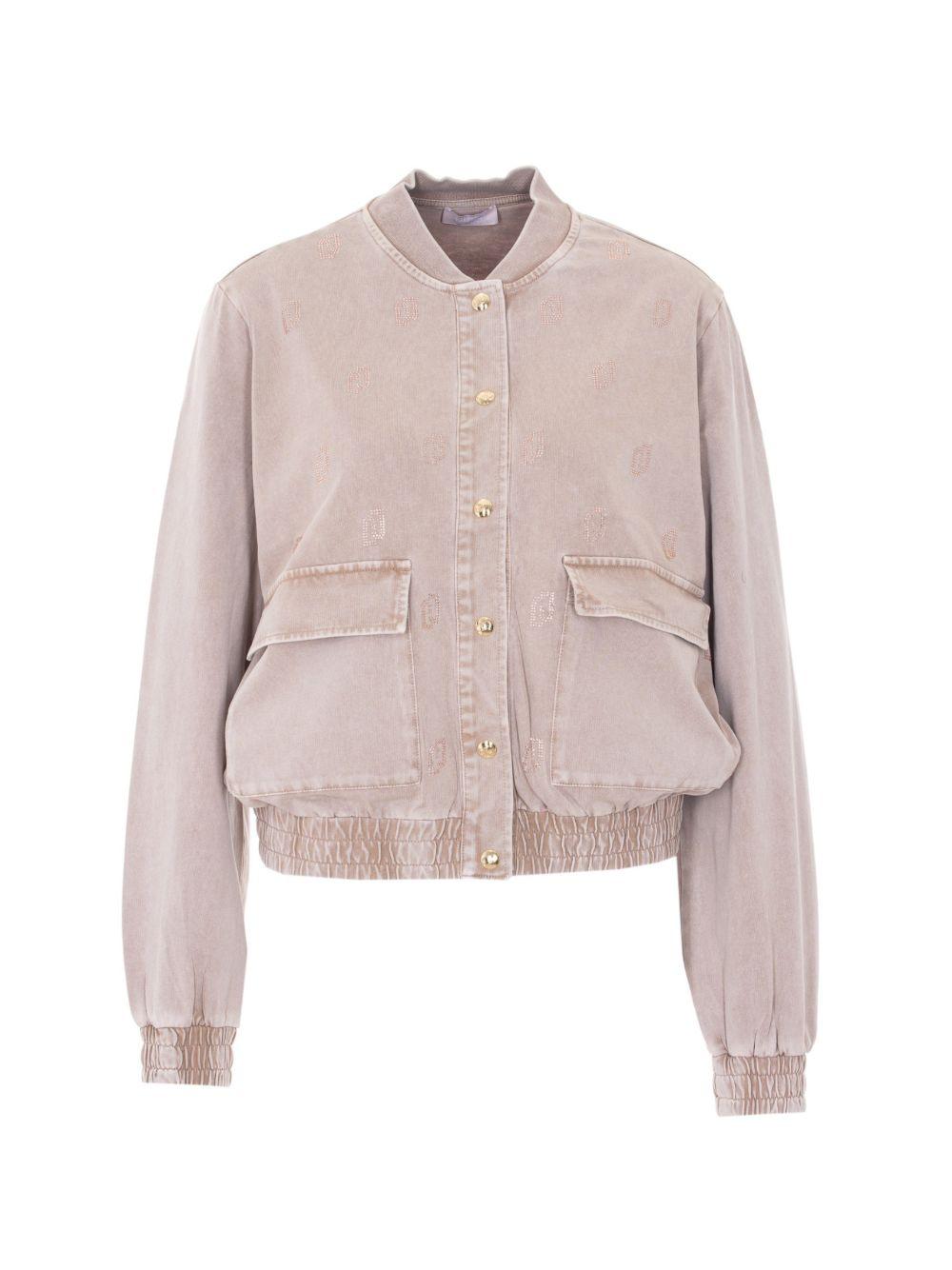 LIUJO Giacca in denim beige con tasche cargo