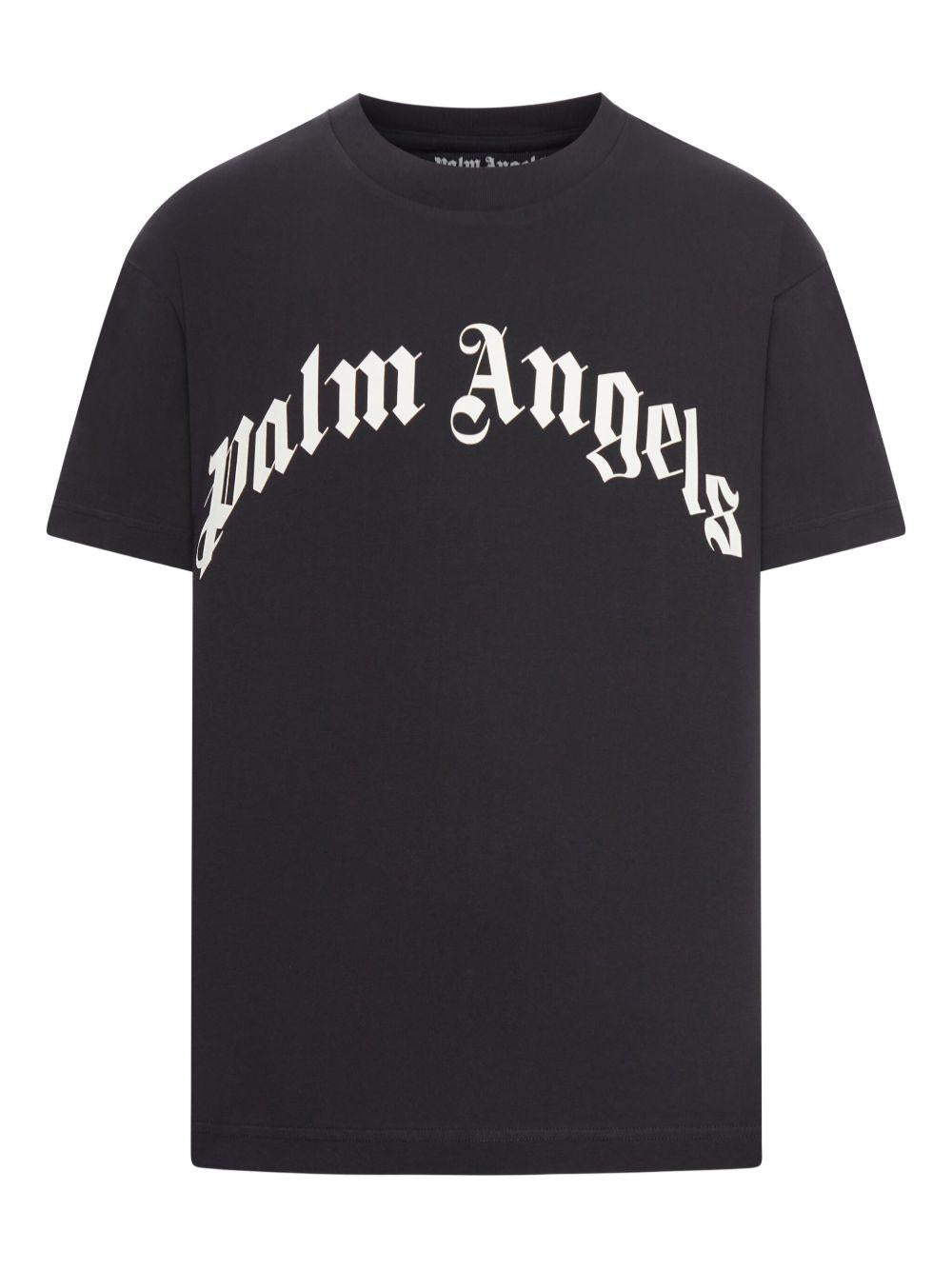 PALM ANGELS T-shirt in cotone nero con logo bianco