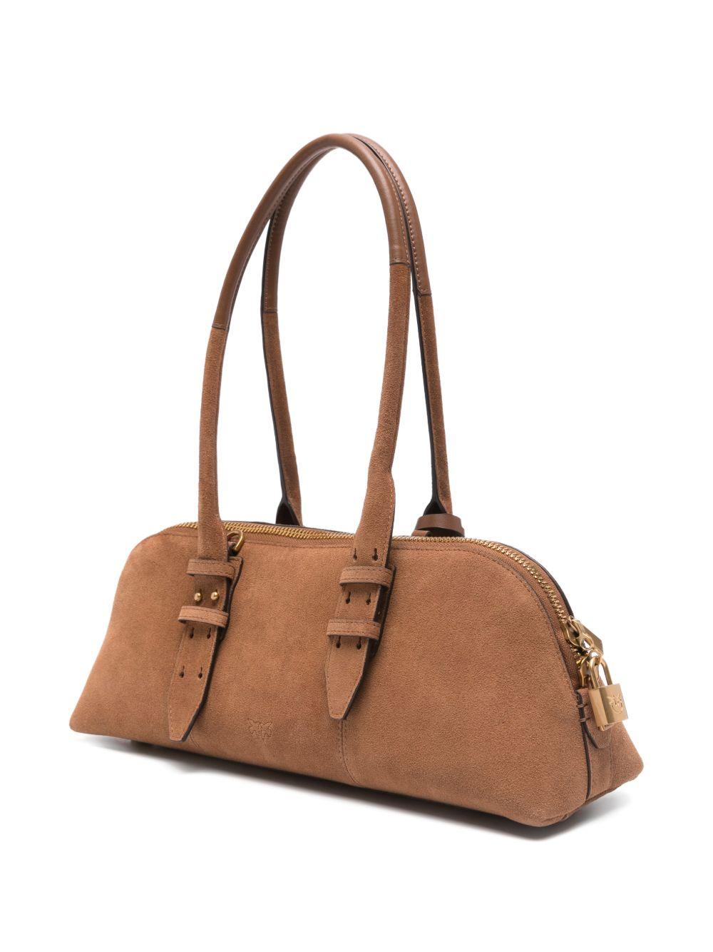 PINKO Borsa a spalla Bowling Bag in pelle scamosciata marrone