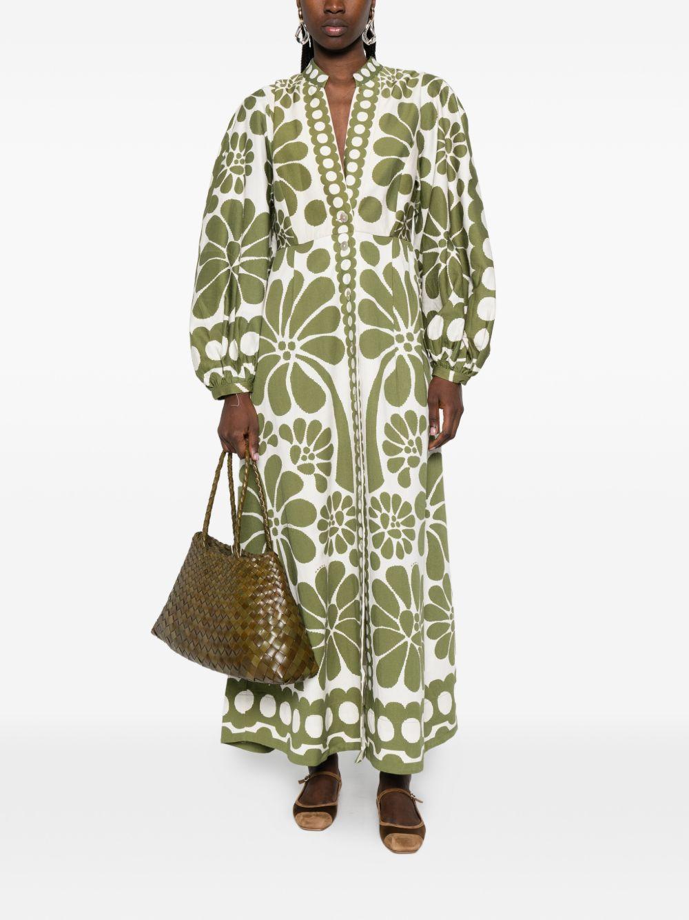 FARM RIO Abito lungo con stampa floreale in cotone verde