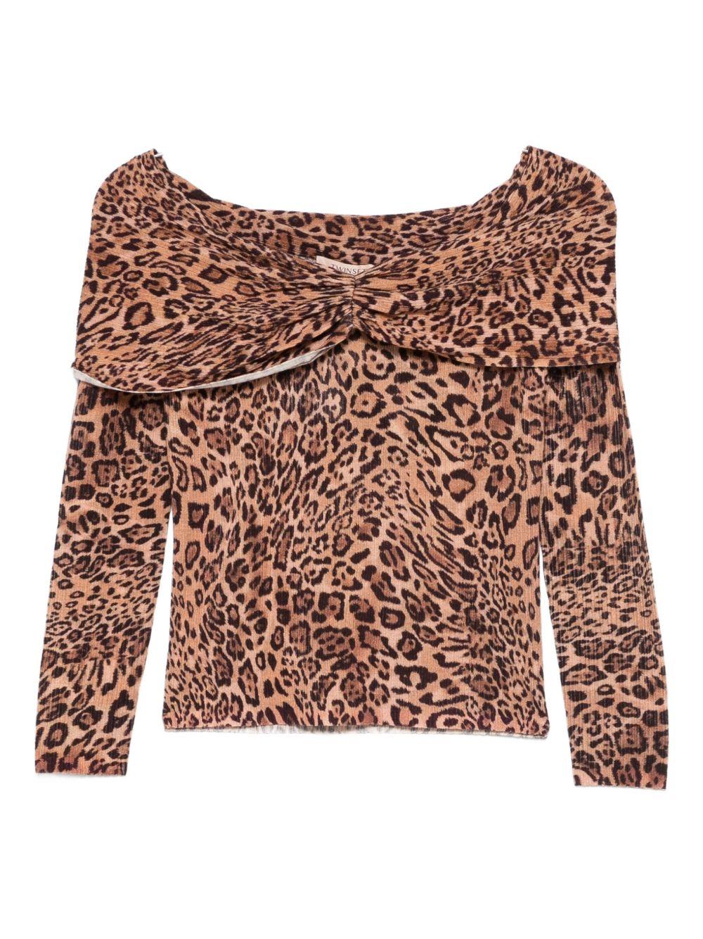 TWINSET Maglia con scollo bardot e stampa animalier