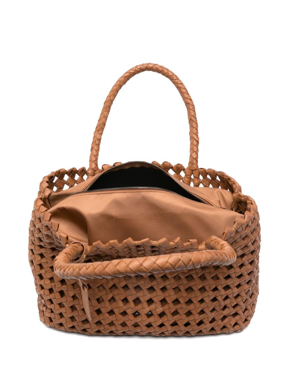 VISONA Borsa Regina in pelle intrecciata color cuoio